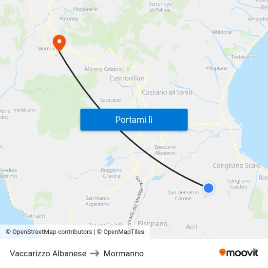Vaccarizzo Albanese to Mormanno map