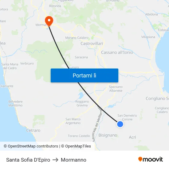 Santa Sofia D'Epiro to Mormanno map