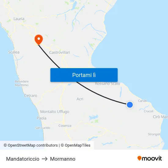 Mandatoriccio to Mormanno map
