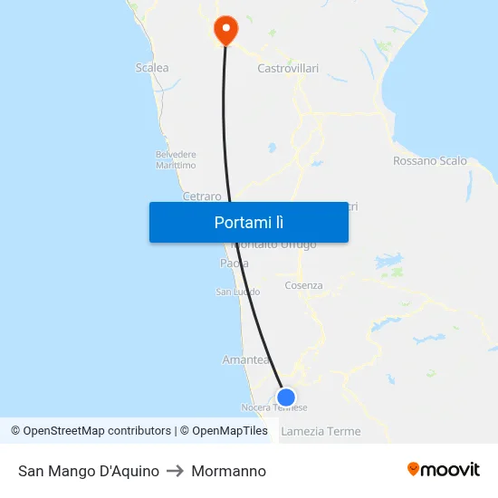 San Mango D'Aquino to Mormanno map