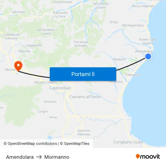 Amendolara to Mormanno map
