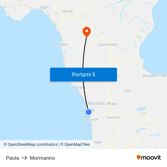 Paola to Mormanno map