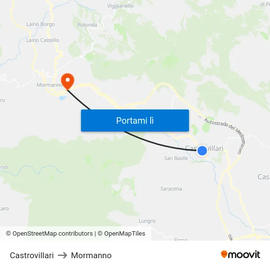 Castrovillari to Mormanno map