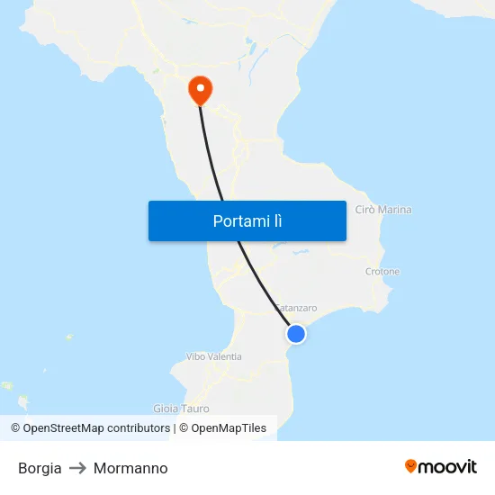 Borgia to Mormanno map