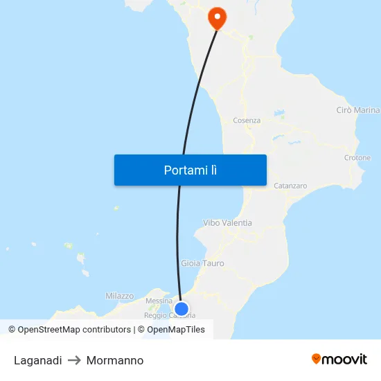 Laganadi to Mormanno map