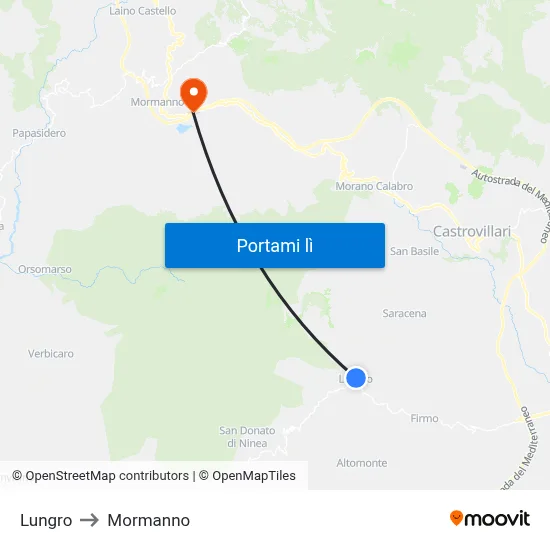 Lungro to Mormanno map
