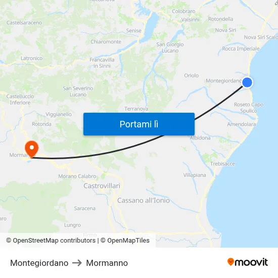 Montegiordano to Mormanno map
