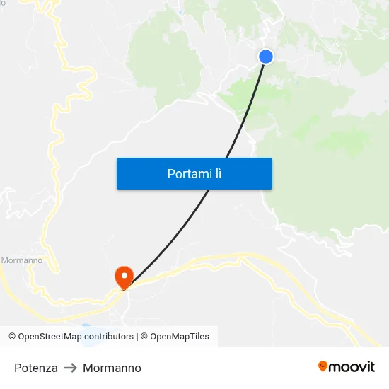 Potenza to Mormanno map