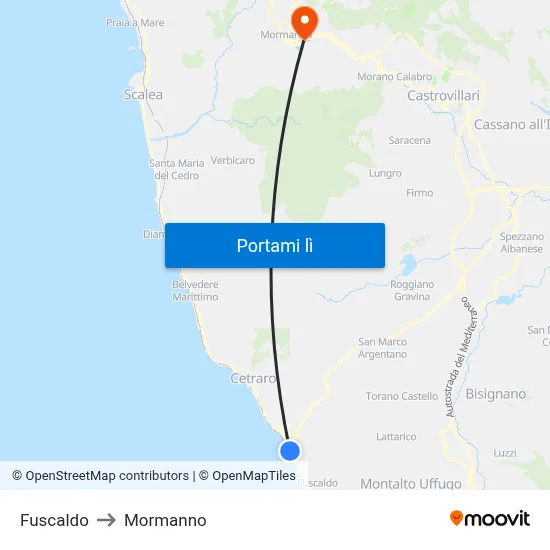 Fuscaldo to Mormanno map