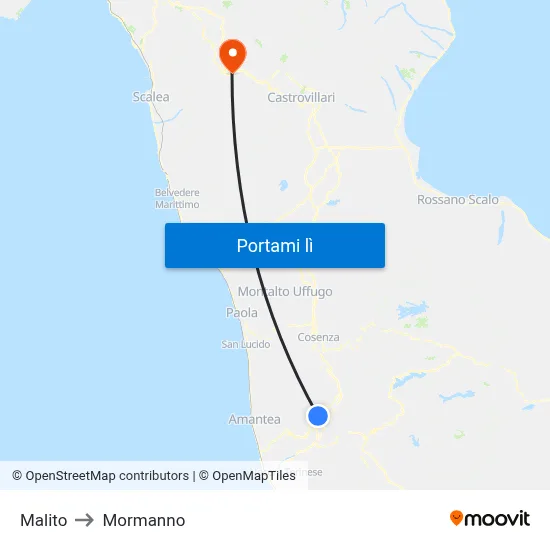 Malito to Mormanno map
