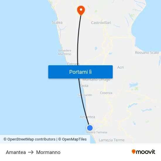 Amantea to Mormanno map
