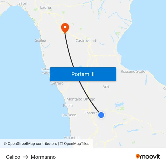 Celico to Mormanno map