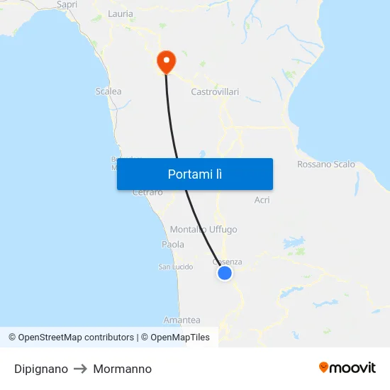 Dipignano to Mormanno map