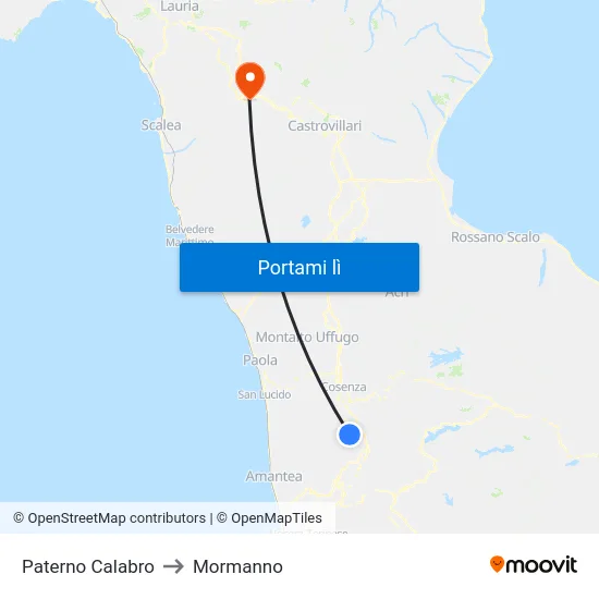 Paterno Calabro to Mormanno map