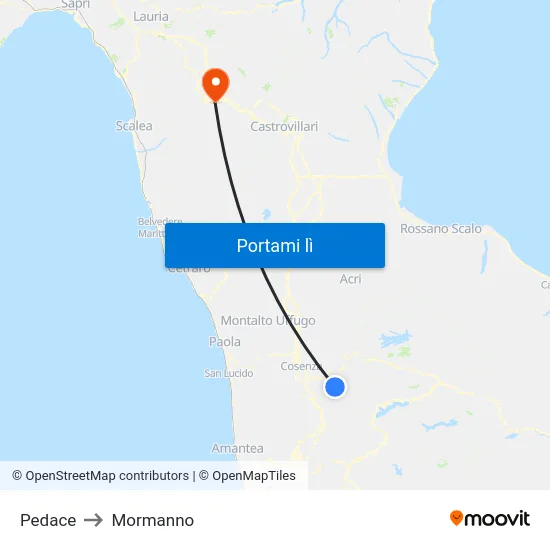 Pedace to Mormanno map