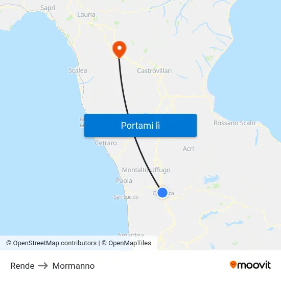 Rende to Mormanno map