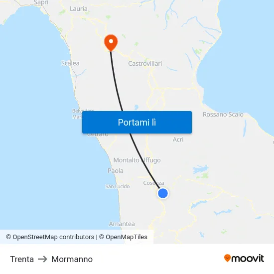 Trenta to Mormanno map