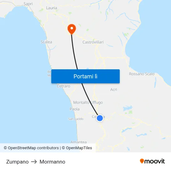 Zumpano to Mormanno map