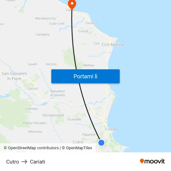 Cutro to Cariati map