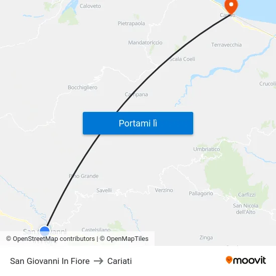 San Giovanni In Fiore to Cariati map
