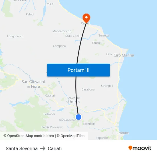 Santa Severina to Cariati map