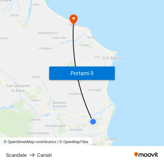 Scandale to Cariati map