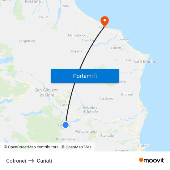 Cotronei to Cariati map
