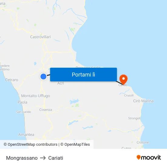 Mongrassano to Cariati map