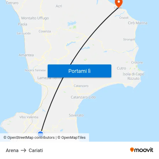 Arena to Cariati map