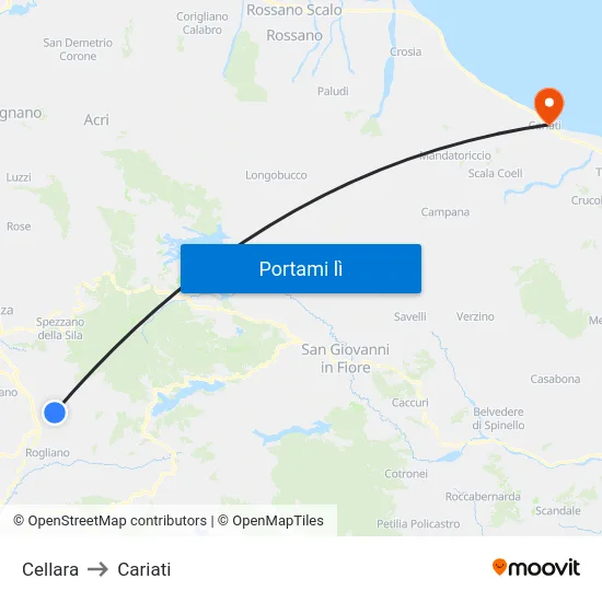 Cellara to Cariati map