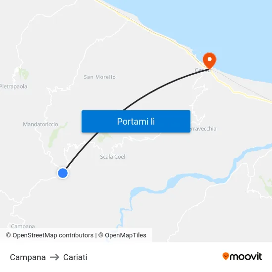 Campana to Cariati map