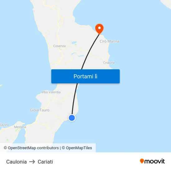 Caulonia to Cariati map
