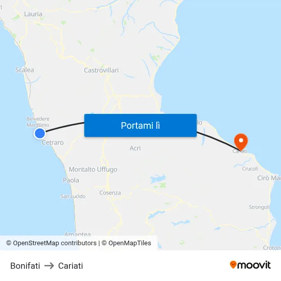 Bonifati to Cariati map