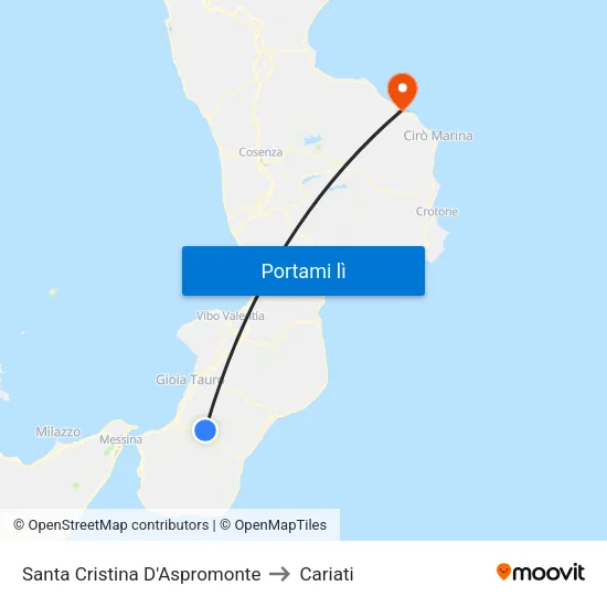 Santa Cristina D'Aspromonte to Cariati map