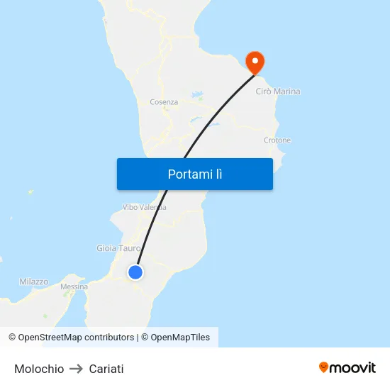 Molochio to Cariati map