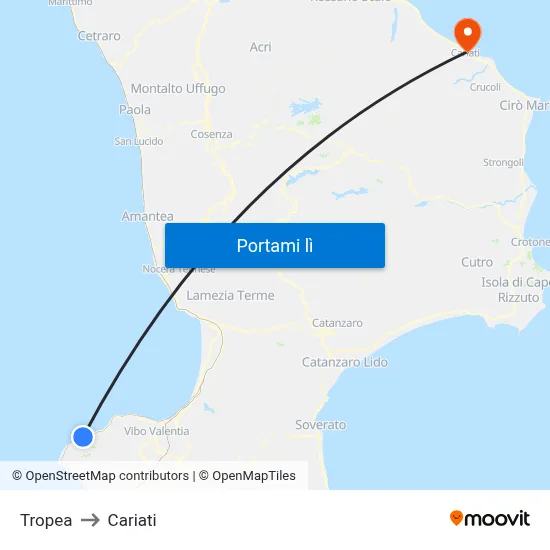 Tropea to Cariati map