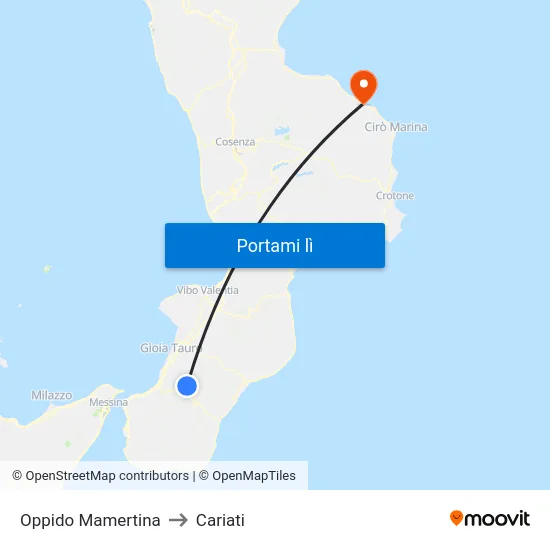 Oppido Mamertina to Cariati map