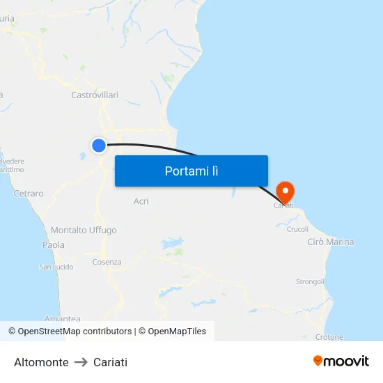 Altomonte to Cariati map