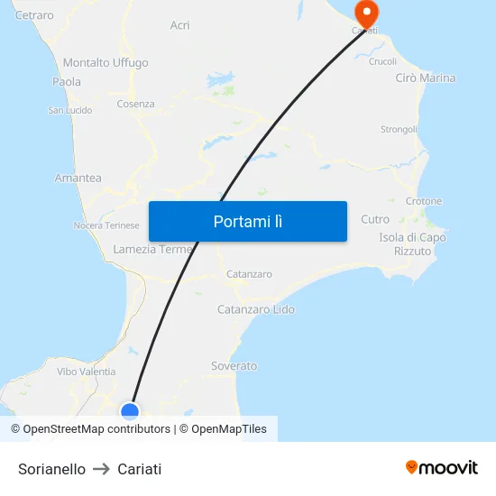 Sorianello to Cariati map