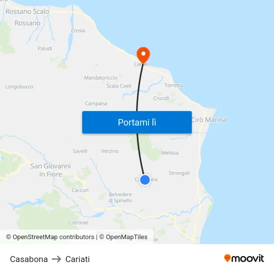 Casabona to Cariati map