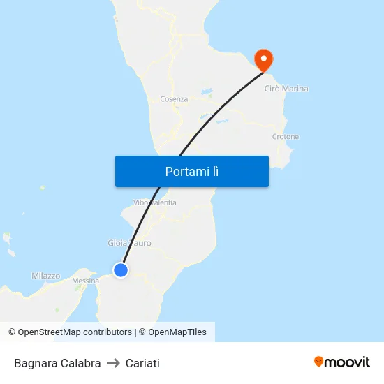Bagnara Calabra to Cariati map