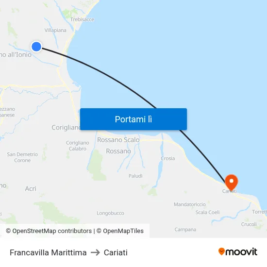 Francavilla Marittima to Cariati map