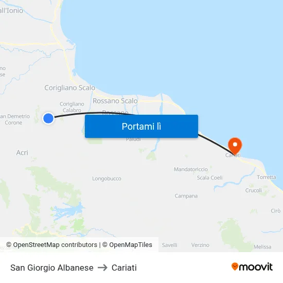 San Giorgio Albanese to Cariati map