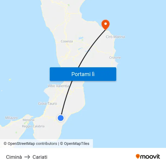 Ciminà to Cariati map
