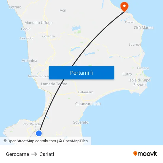 Gerocarne to Cariati map