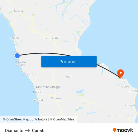 Diamante to Cariati map