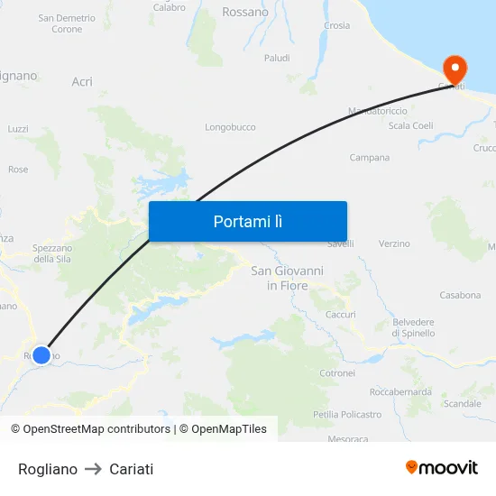 Rogliano to Cariati map
