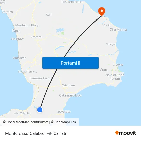 Monterosso Calabro to Cariati map
