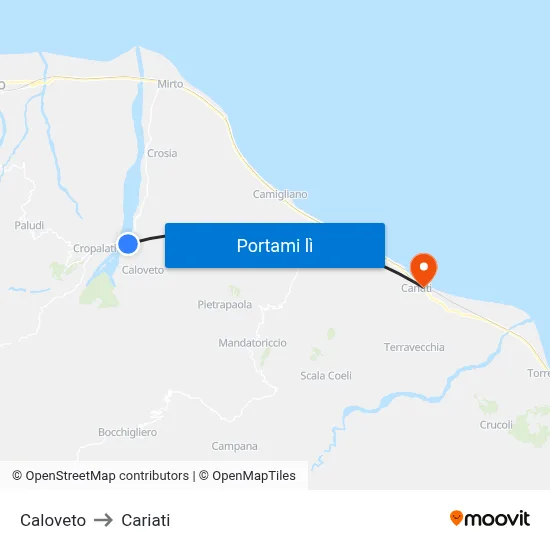Caloveto to Cariati map