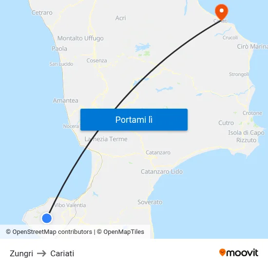Zungri to Cariati map